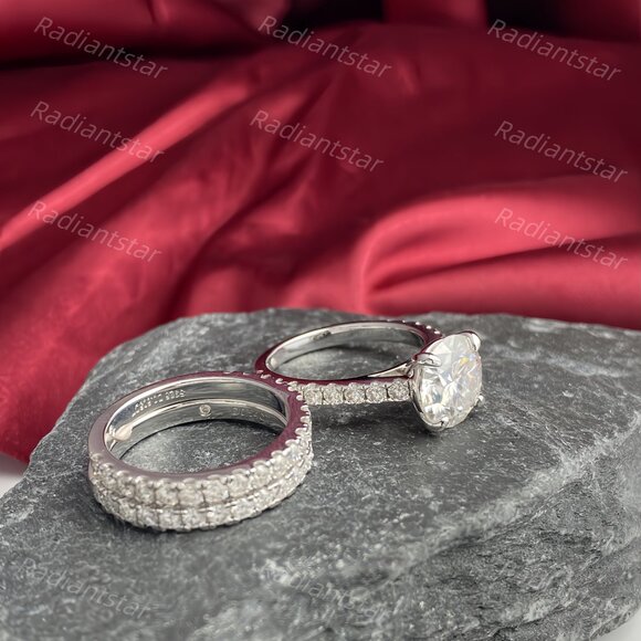 NEW Certified 4.75ct. t.w. Moissanite 3PC Wedding Ring Set - Picture 2 of 4